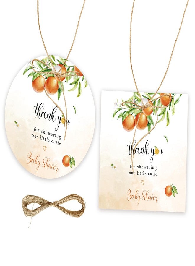 FORSHEEP 50pcs Orange Thank You Tags, Orange Gift Tag with String for Gender Reveal Party, Round Thank You Paper Tags for Little Cutie Birthday/Wedding Party Favors - Image 1